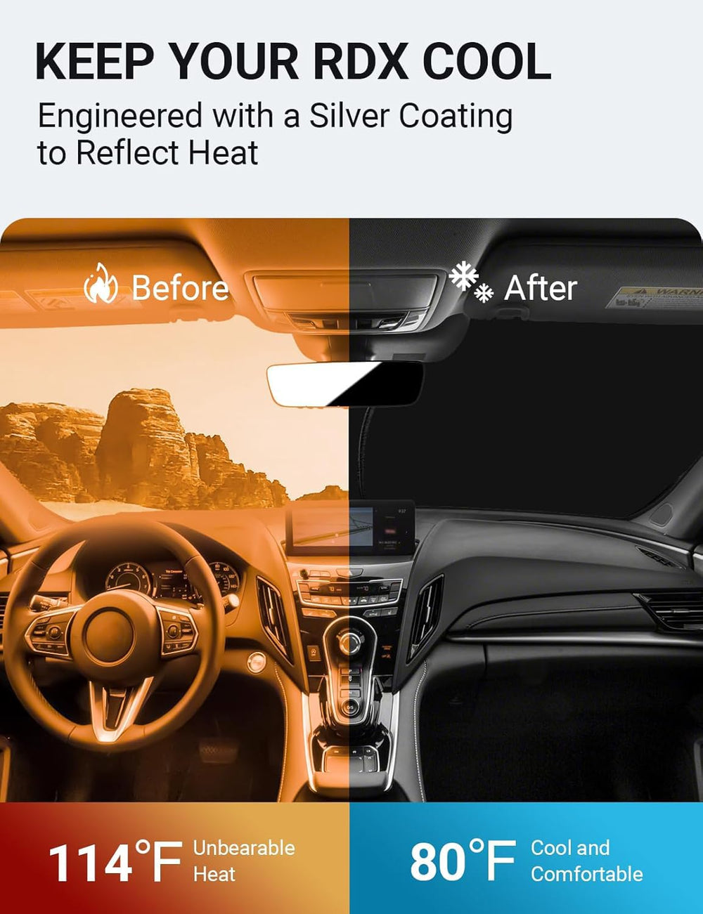 Proadsy 2025 Upgrade Windshield Sun Shade Custom Fit Acura RDX 2019-2024 2025 4-Layer Foldable Front Sunshade Protector Sun Visor Blocks UV Rays Keep Car Cooler