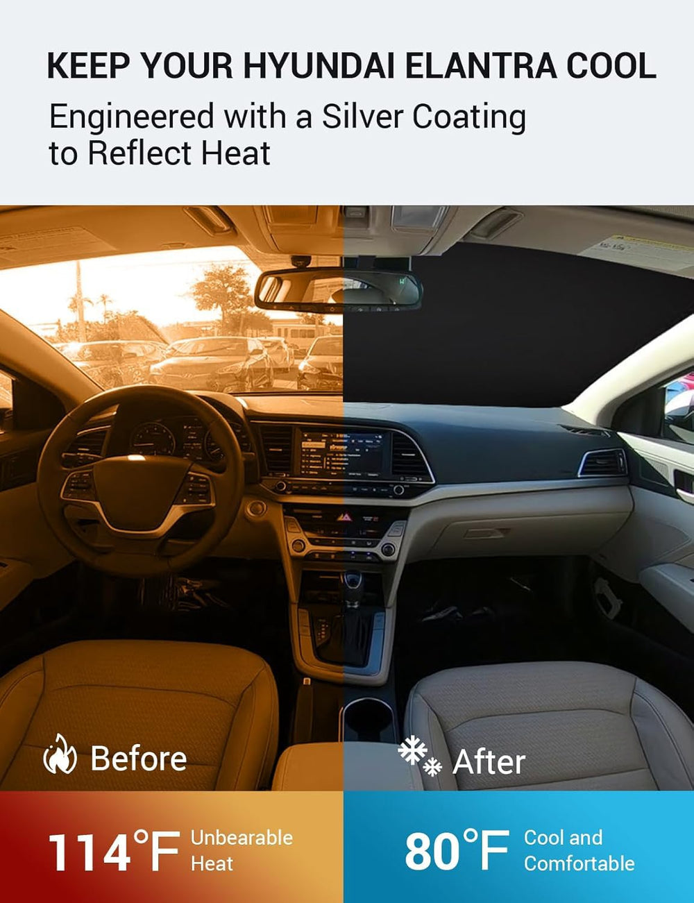 Proadsy 2026 Upgrade Windshield Sun Shade for 2017-2020 Elantra Front Window Sunshade Protector Foldable Sun Visor Blocks UV Rays Keep Car Cooler