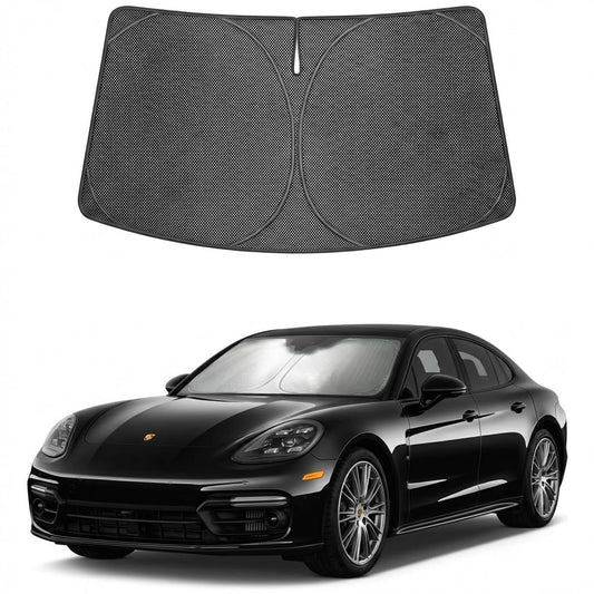 Proadsy Windshield Sun Shade Custom Fit Porsche Panamera 2017-2026 Ice Crystal Black Front Window Sunshade UV and Heat Blocker Foldable Visor Keeps Car Cooler for Summer Parking and Daily Use