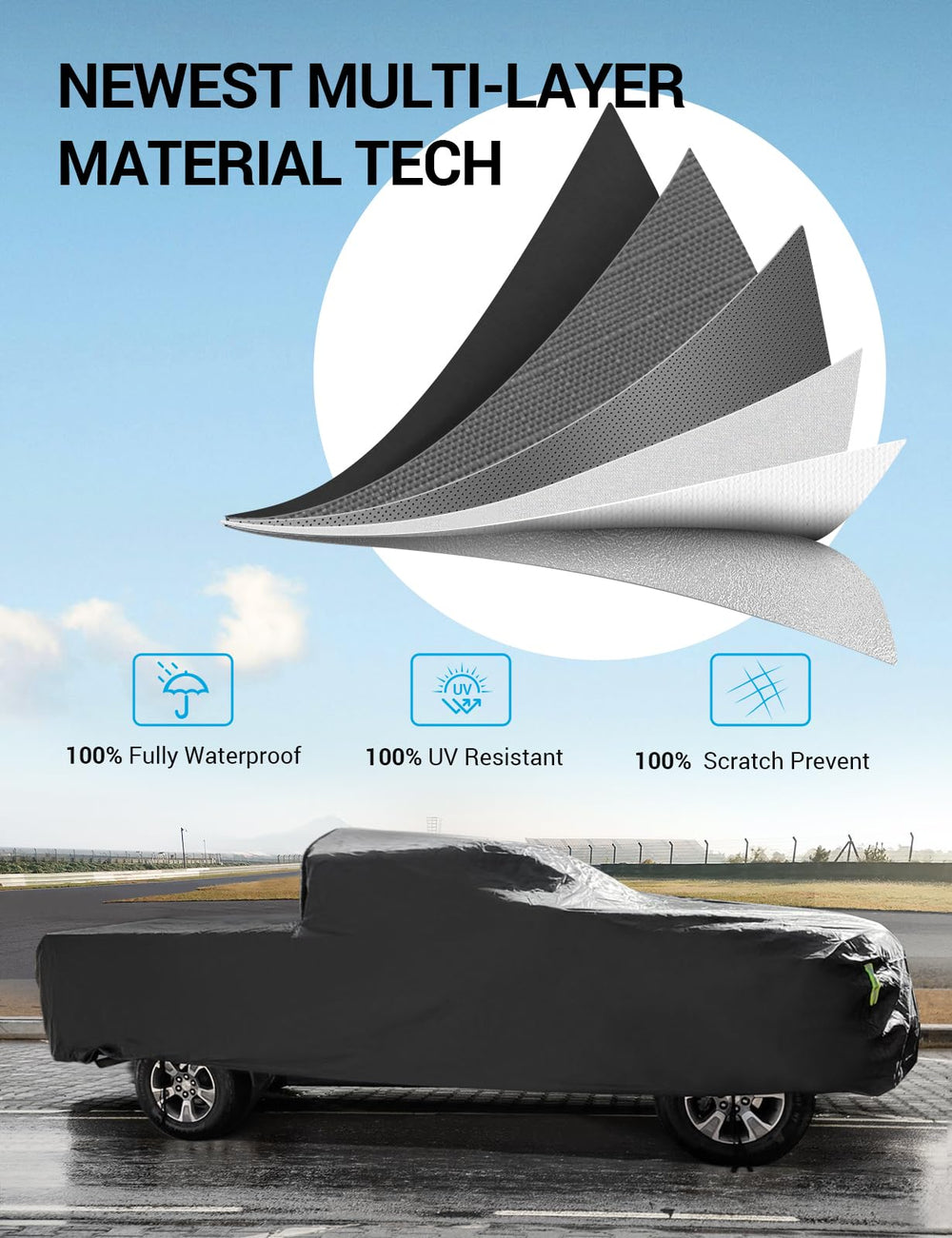 Proadsy 2025 Upgrade Car Cover for Toyota Tacoma 2016-2023 2024 2025,Waterproof All Weather, Windproof Snowproof Rain Hail Sun UV Protection Full Outdoor Indoor Exterior Car Covers, Black