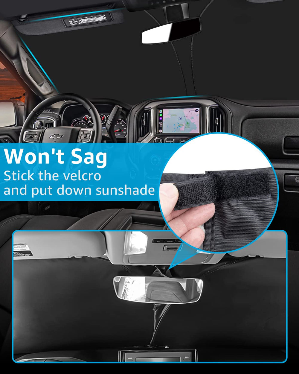 Proadsy 2024 Upgrade Windshield Sunshade Custom for Silverado 2019 2018 2017 2016 2015 2014 Block Sun & UV Foldable Front Window Car Shade Protector Prime Accessories