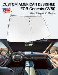 Custom American designed 2021-2026 Genesis GV80 windshield sunshade, will not sag or collapse