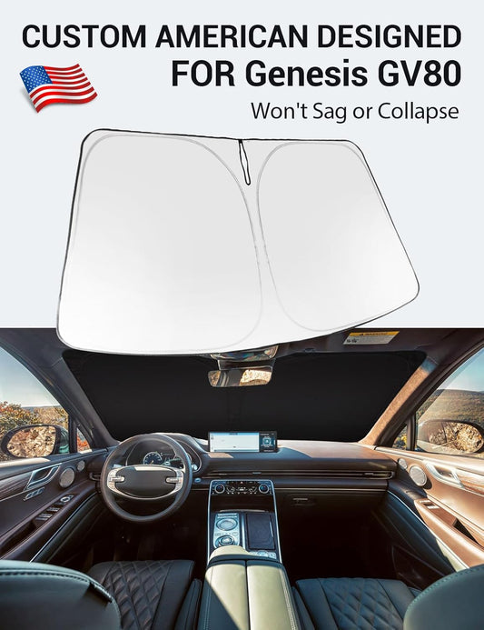 Custom American designed 2021-2026 Genesis GV80 windshield sunshade, will not sag or collapse