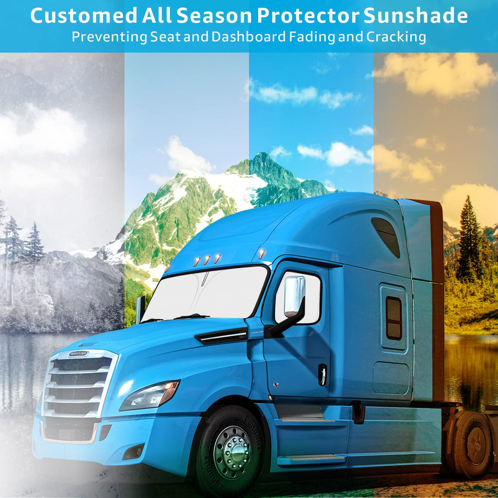 Front Windshield and Side Windows Custom Fit 2018-2024 2025 Freightliner Cascadia, Semi-Truck Semi, Commercial & Big Rig Truck Sun Shade Foldable Sun Protector Privacy Cover