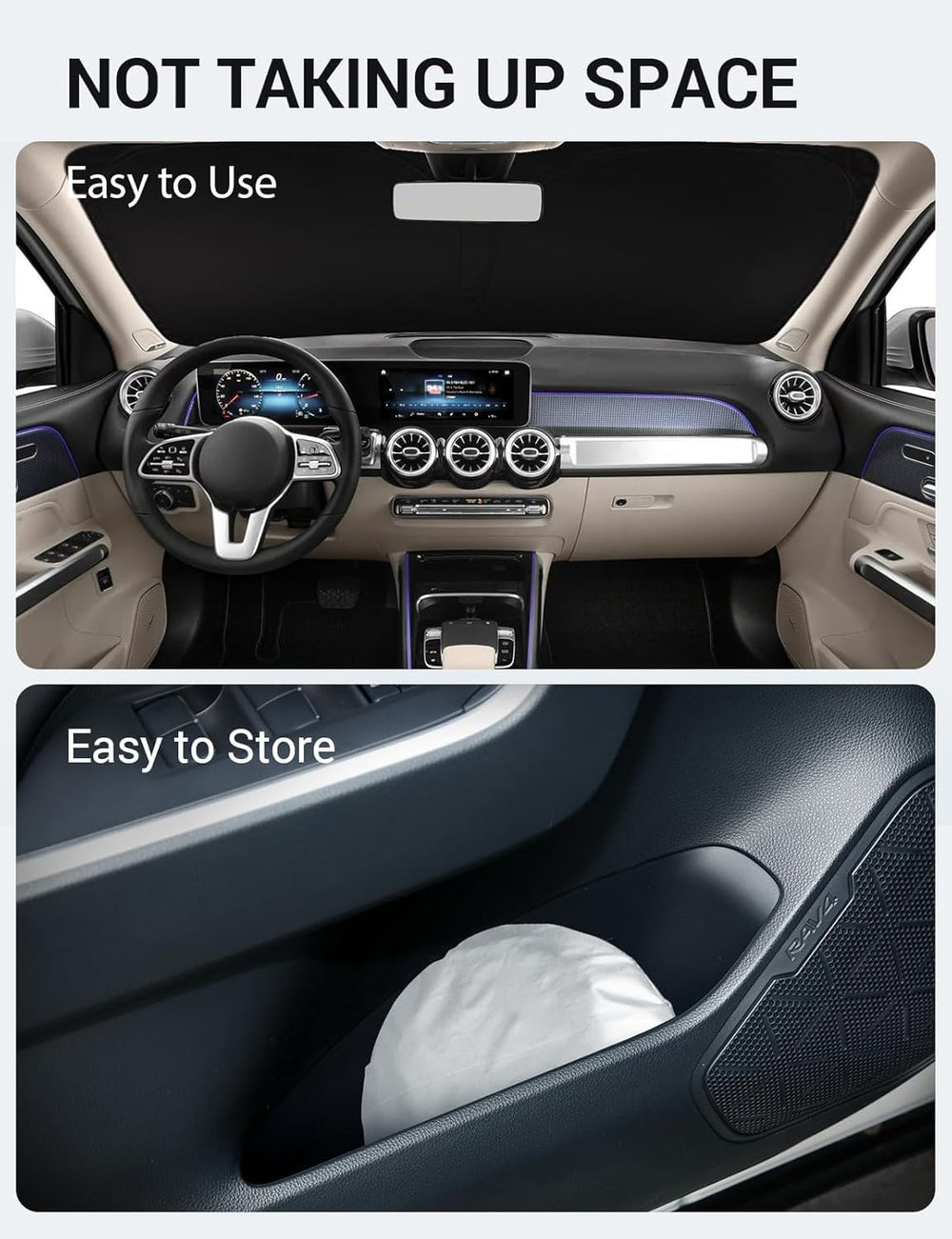 Proadsy 2025 Upgrade Windshield Sun Shade Custom Fit 2020-2023 2024 2025 Mercedes Benz GLB Foldable Front Sunshade Protector Sun Visor Blocks UV Rays Keep Car Cooler