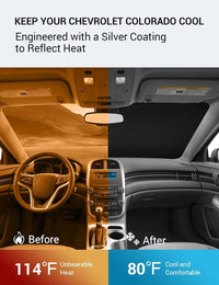 2013-2015 Chevrolet Malibu windshield sun shade keeps car interior cool, before and after comparison