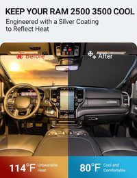 Custom American designed 2010-2026 Dodge RAM 2500 3500 windshield sunshade, will not sag or collapse