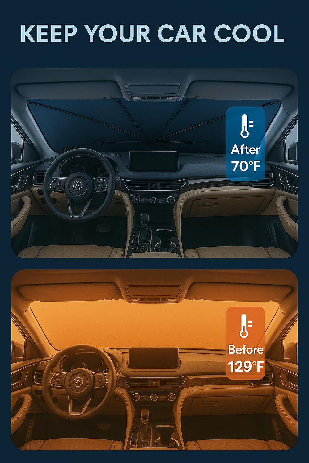 Proadsy Windshield Sun Shade Umbrella for 2022-2025 Acura MDX SUV Foldable Car Umbrella Sunshade with Soft Handle,Keeps Your Vehicle Cool,Protect Car from Rays & Heat