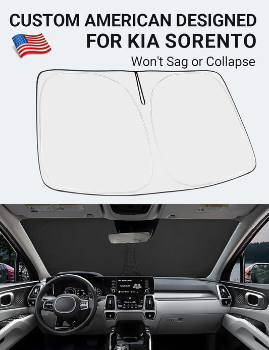 Custom American designed 2021-2026 Kia Sorento windshield sunshade, will not sag or collapse