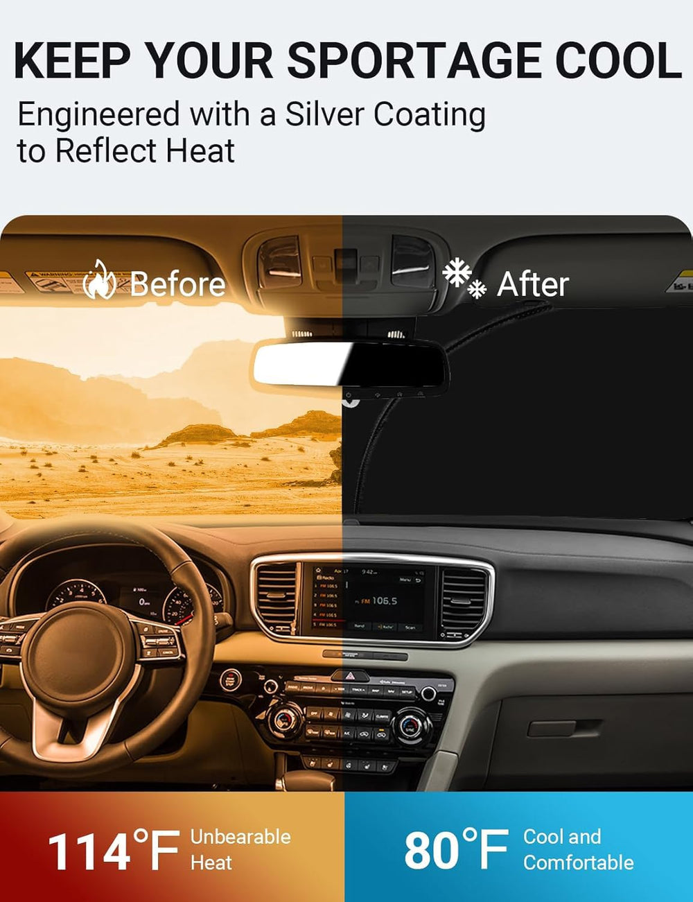 Proadsy Front Windshield Sun Shade Foldable Sunshade Protector Custom Fit 2017-2022 Kia Kia Sportage GT-Line GT Sedan Accessories 2026 Upgrade