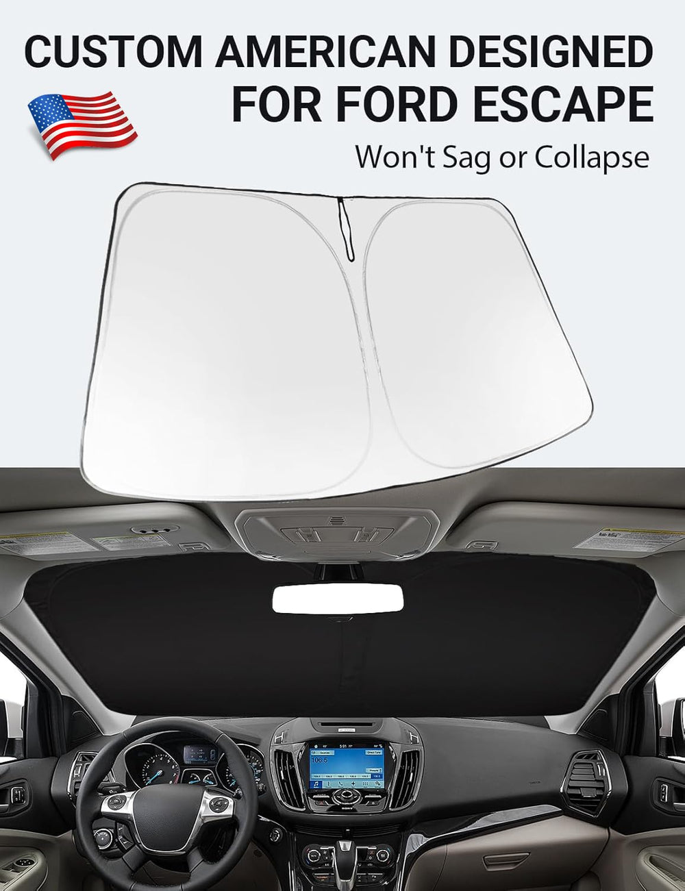 Proadsy 2025 Upgrade Windshield Sun Shade Custom Fit 2013-2019 Ford Escape Foldable Front Sunshade Protector Sun Visor Blocks UV Rays Keep Car Cooler
