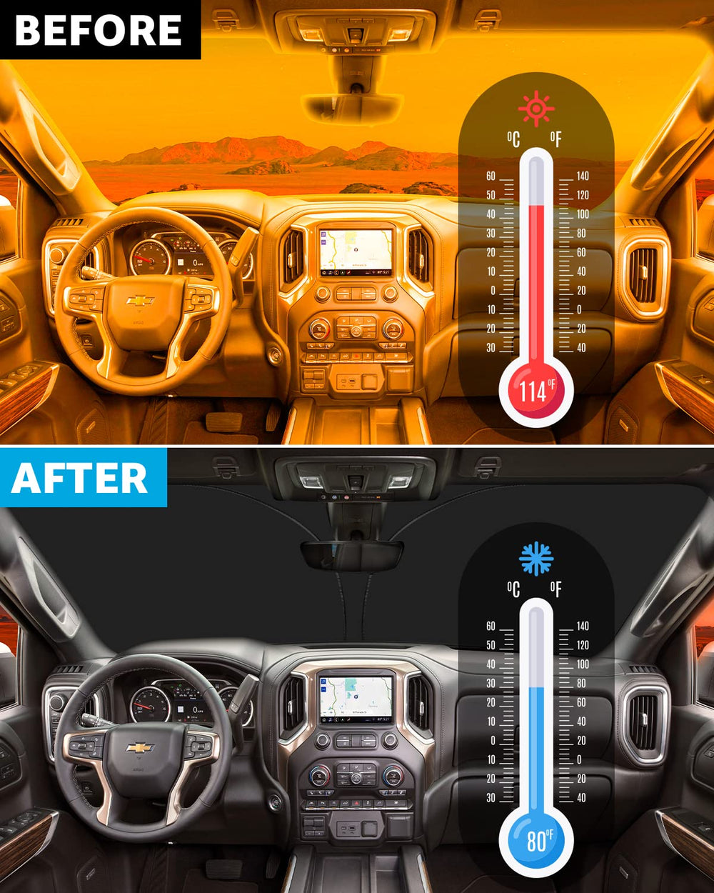 Proadsy 2024 Upgrade Windshield Sunshade Custom for Silverado 2019 2018 2017 2016 2015 2014 Block Sun & UV Foldable Front Window Car Shade Protector Prime Accessories