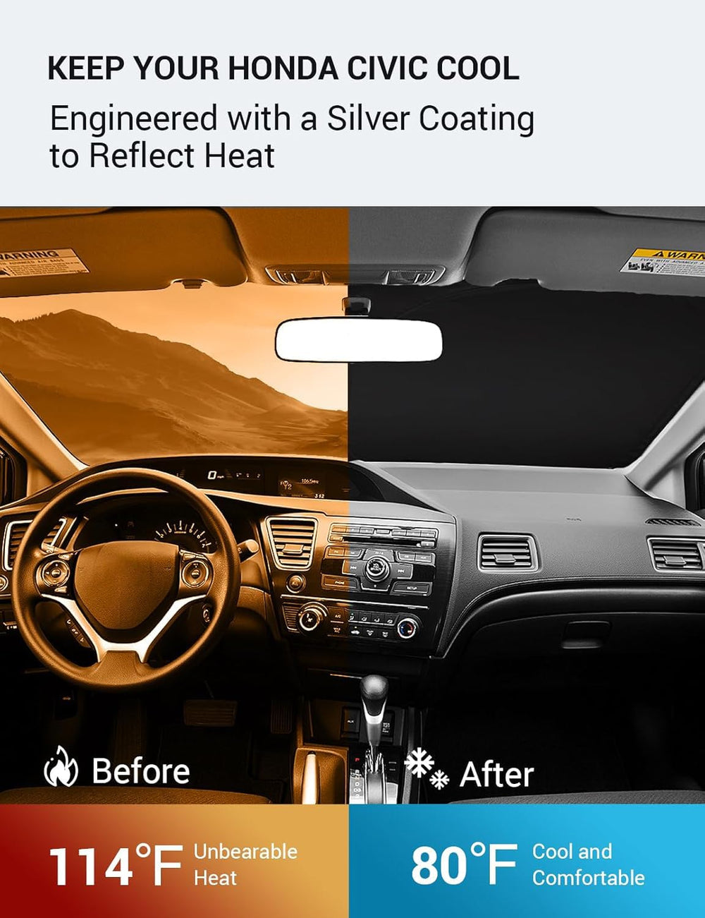 Proadsy 2025 Upgrade Windshield Sun Shade Custom Fit 2012-2015 Honda Civic Foldable Front Sunshade Protector Sun Visor Blocks UV Rays Keep Car Cooler