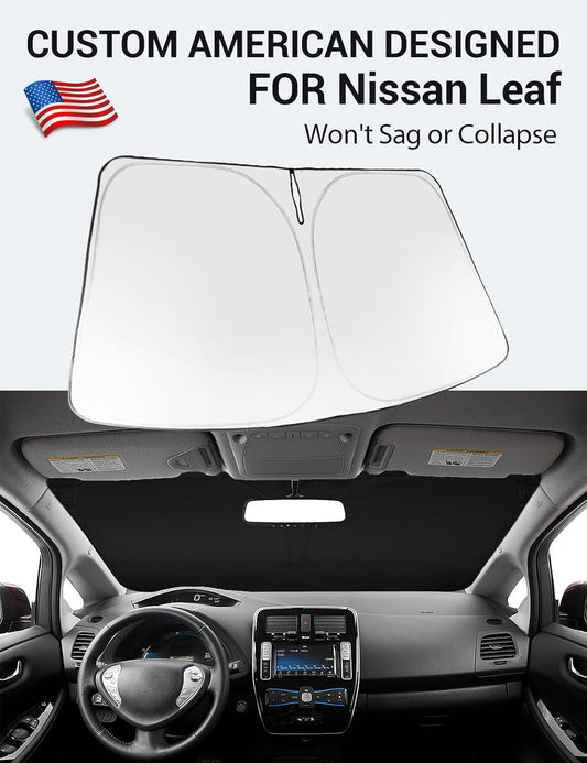 Custom American designed 2011-2017 Nissan Leaf windshield sunshade, will not sag or collapse