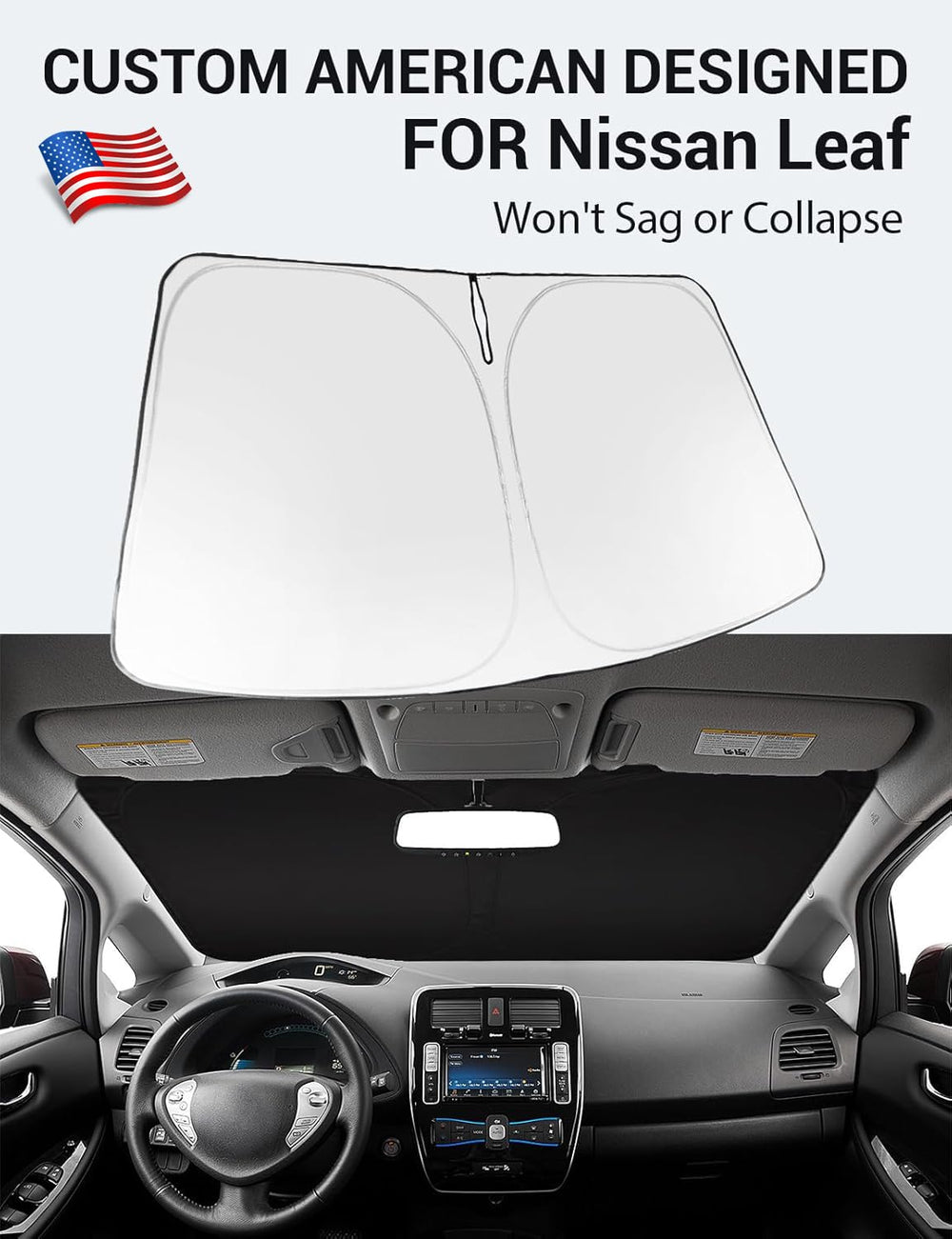 Proadsy 2025 Upgrade Windshield Sun Shade 4-Layer Custom Fit 2011-2017 Nissan Leaf Foldable Front Sunshade Protector Sun Visor Blocks UV Rays Keep Car Cooler