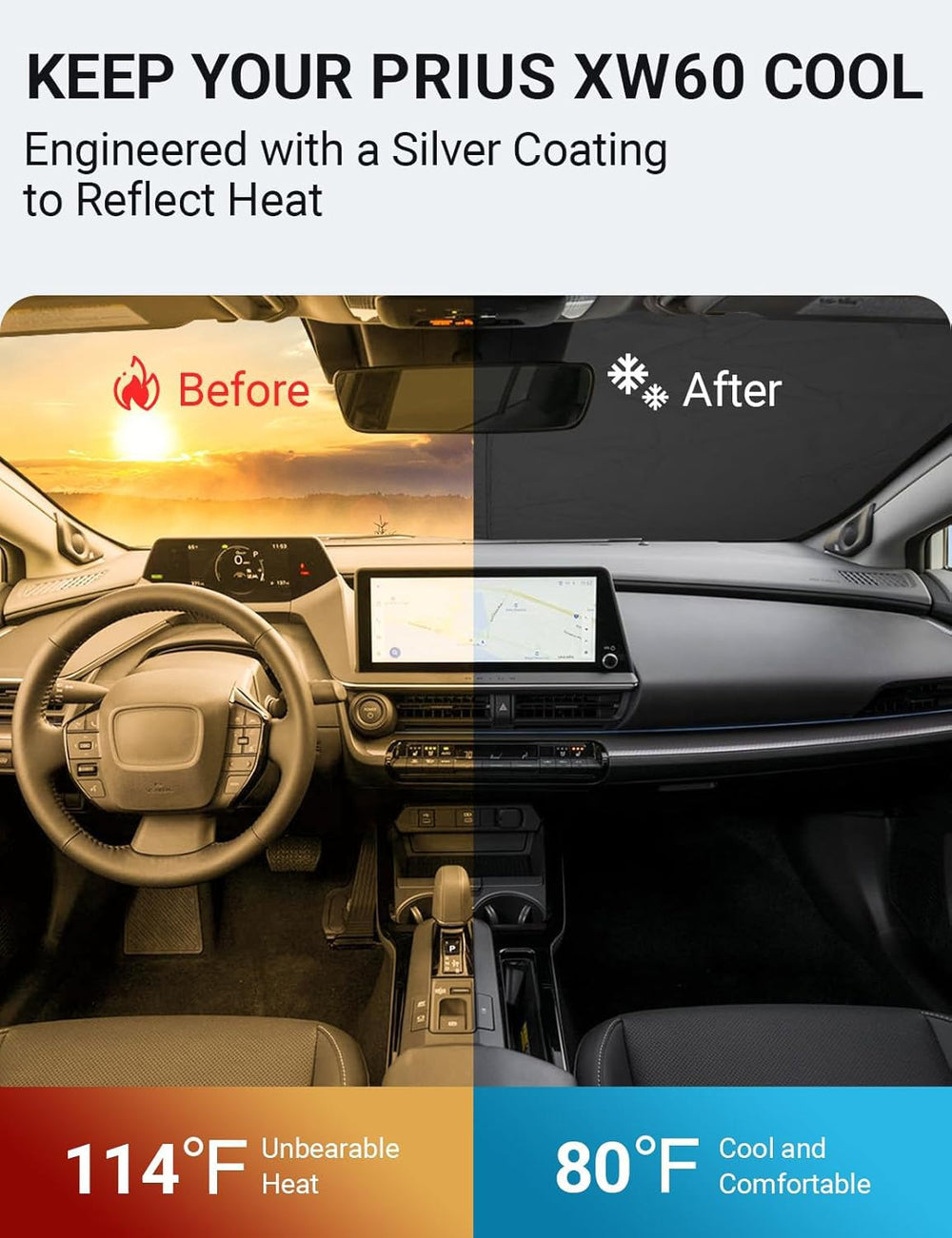 Proadsy 2025 Upgrade Windshield Sun Shade Custom Fit Toyota Prius 2023 2024 2025 4-Layer Foldable Front Sunshade Protector Sun Visor Blocks UV Rays Keep Car Cooler