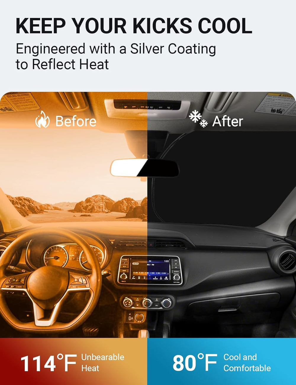 Proadsy Front Windshield Sun Shade Foldable Sunshade Protector Custom Fit 2018 2019 2020 2021 2022 2023 2024 Nissan Kicks, S, SV, SR Crossover Accessories 2024 Upgrade
