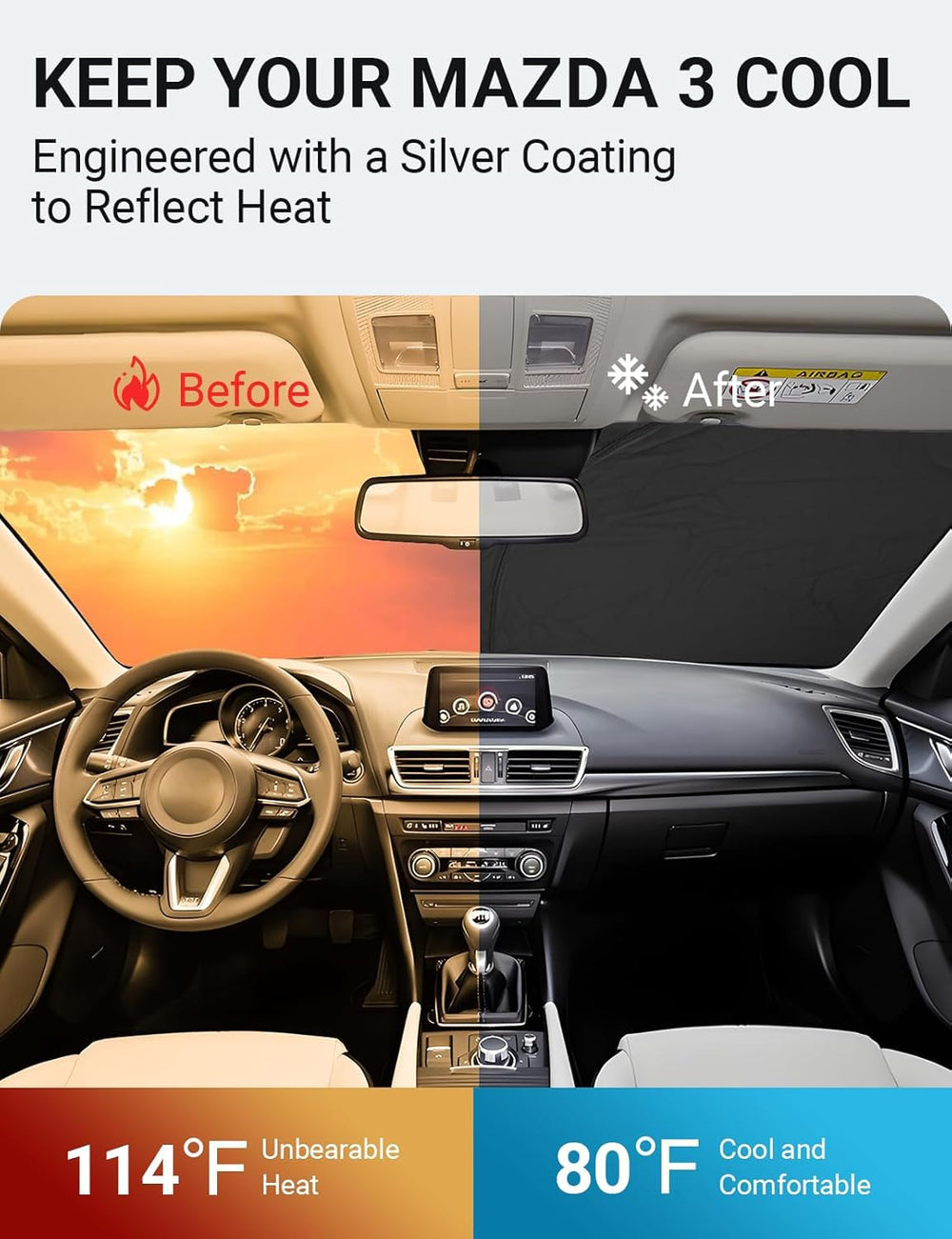 Proadsy 2025 Upgrade Windshield Sun Shade Custom Fit 2014-2018 Mazda 3 4-Layer Foldable Front Sunshade Protector Sun Visor Blocks UV Rays Keep Car Cooler Accessories