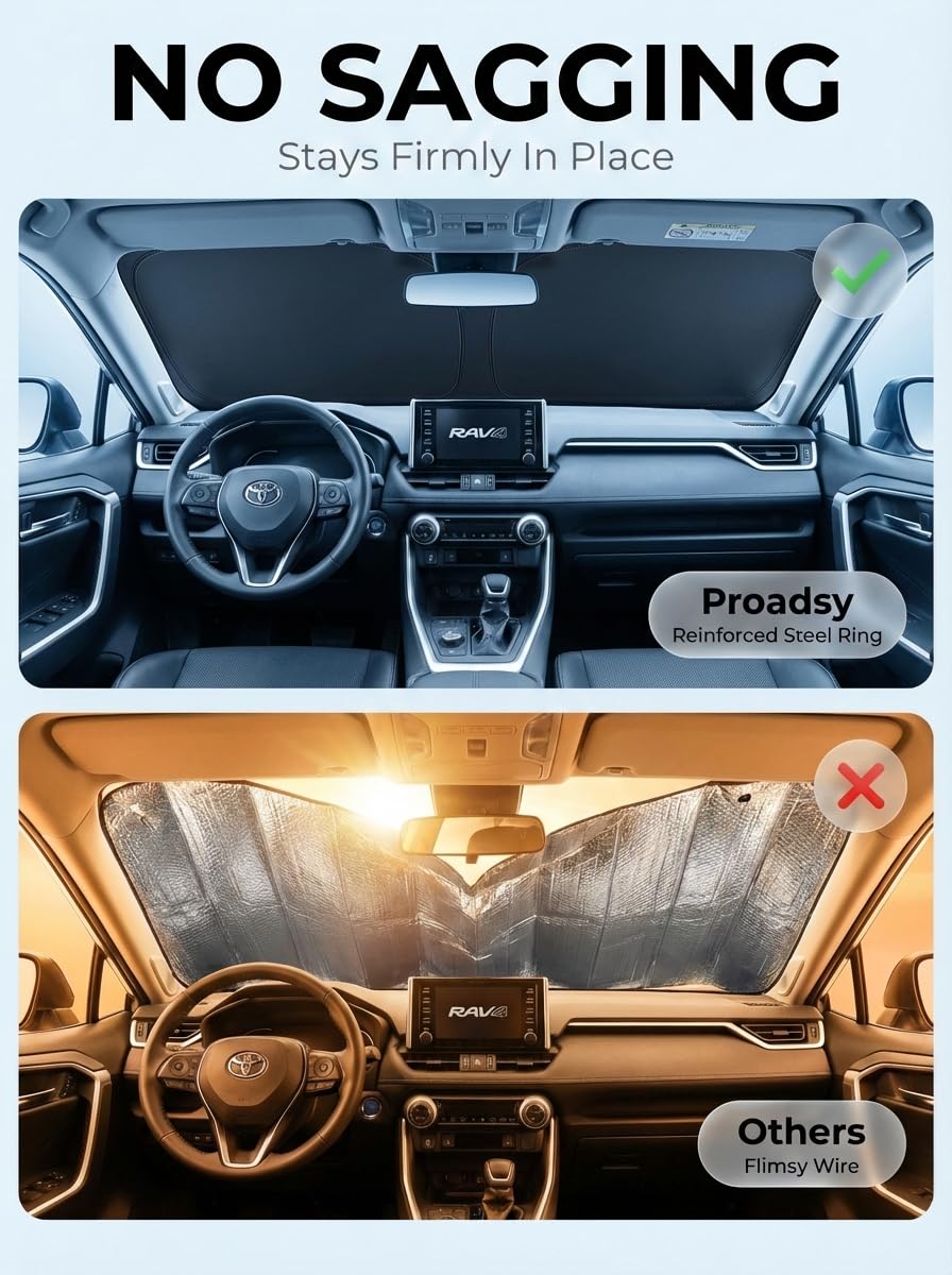 Proadsy Windshield Sun Shade Custom Fit Genesis G80 2021-2026 Ice Crystal Black Front Window Sunshade UV and Heat Blocker Foldable Visor Keeps Car Cooler for Summer Parking and Daily Use