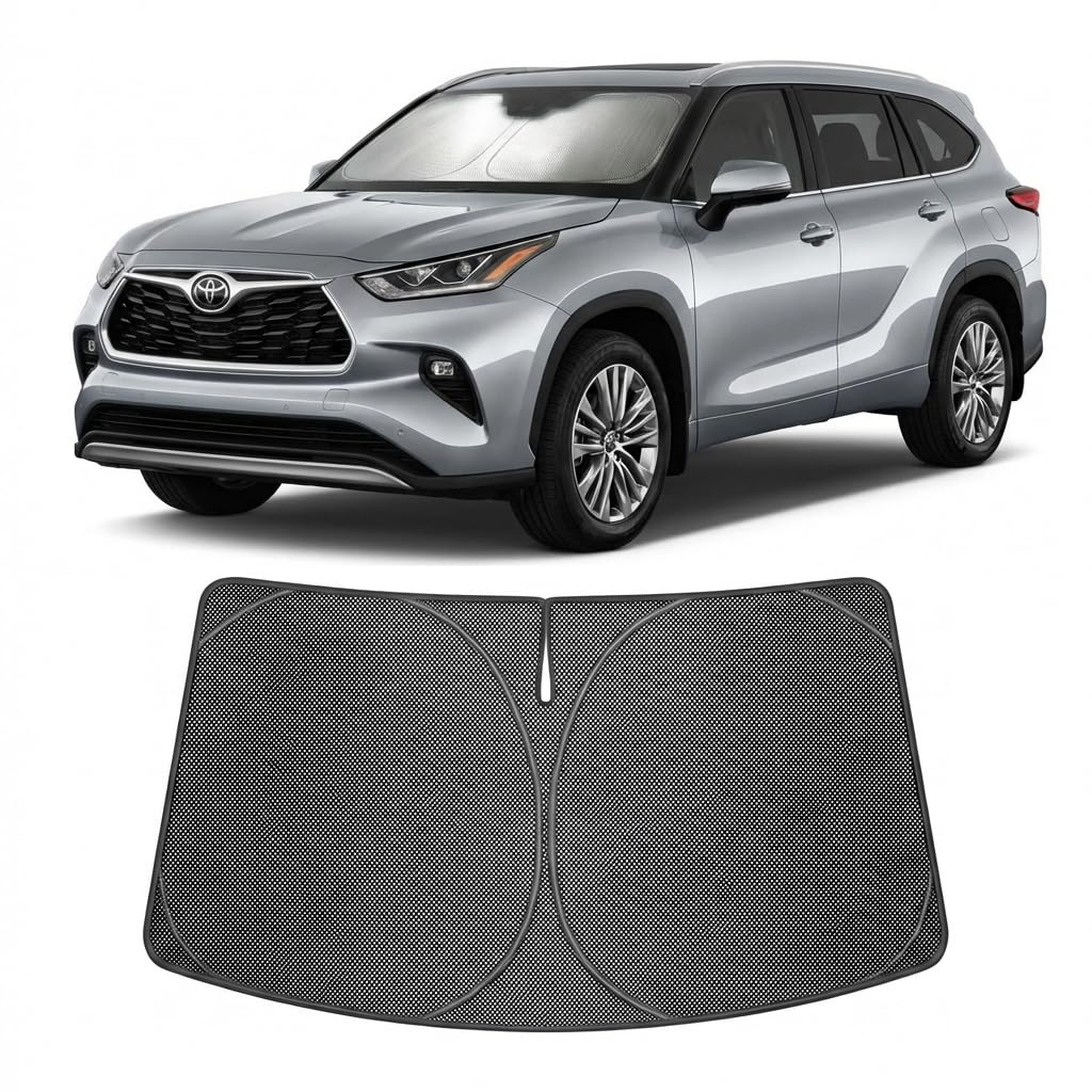 Proadsy Windshield Sun Shade Custom Fit Toyota Highlander 2020-2026 Ice Crystal Black Front Window Sunshade UV and Heat Blocker Foldable Visor Keeps Car Cooler for Summer Parking and Daily Use