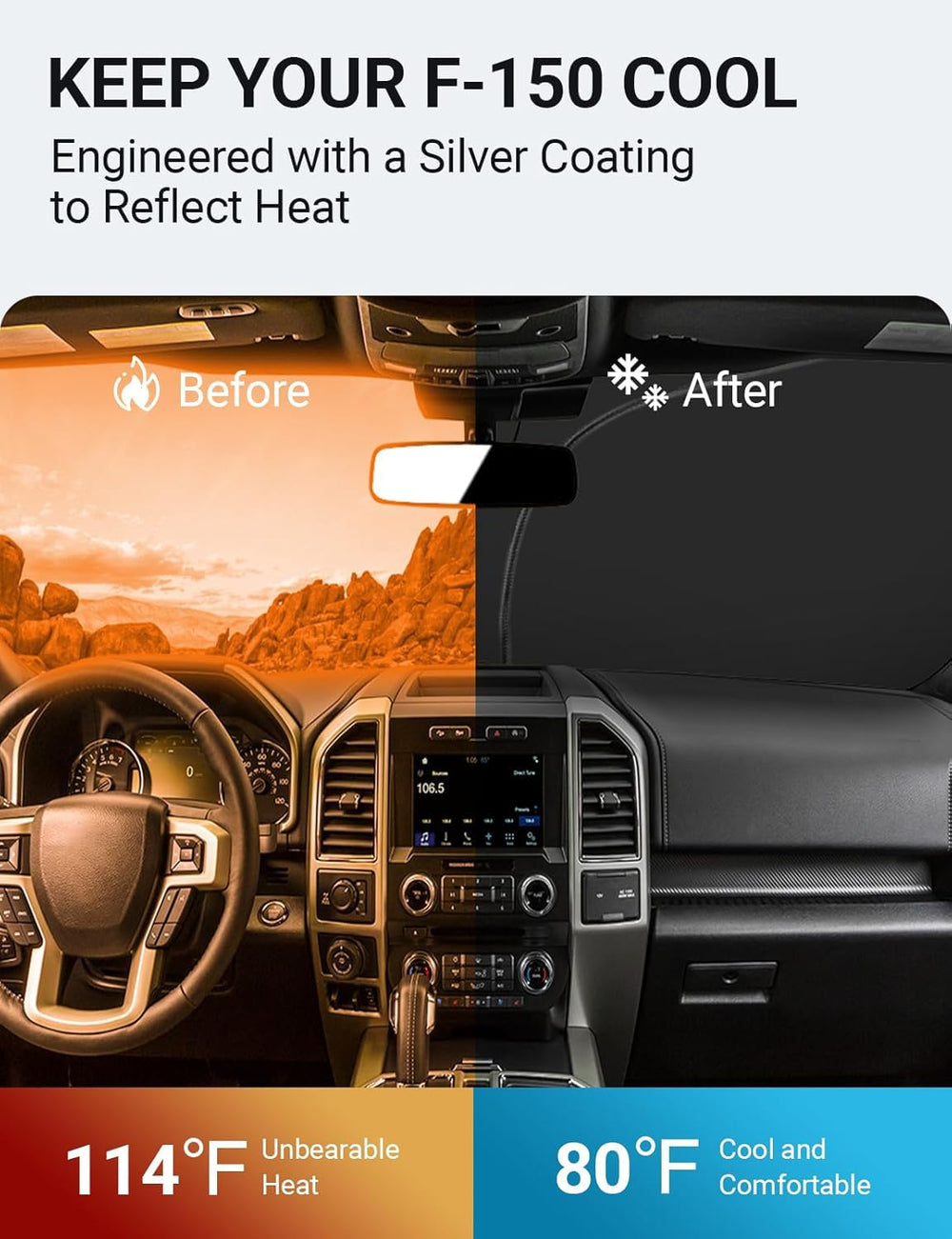 Proadsy 2025 Upgrade Windshield Sun Shade Custom Fit Ford F-150 F150 2021-2024 2025 4-Layer Foldable Front Sunshade Protector Sun Visor Blocks UV Rays Keep Car Cooler