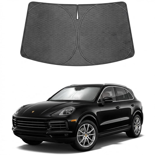 Proadsy Windshield Sun Shade Custom Fit Porsche Cayenne 2019-2026 Ice Crystal Black Front Window Sunshade UV and Heat Blocker Foldable Visor Keeps Car Cooler for Summer Parking and Daily Use
