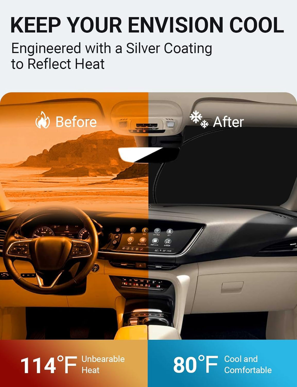 Proadsy 2025 Upgrade Front Windshield Sun Shade Foldable Sunshade Protector Custom Fit 2025 2024 2023 2022 2021 Buick Envision 1SV, Preferred, Essence, Premium, Premium II SUV Accessories