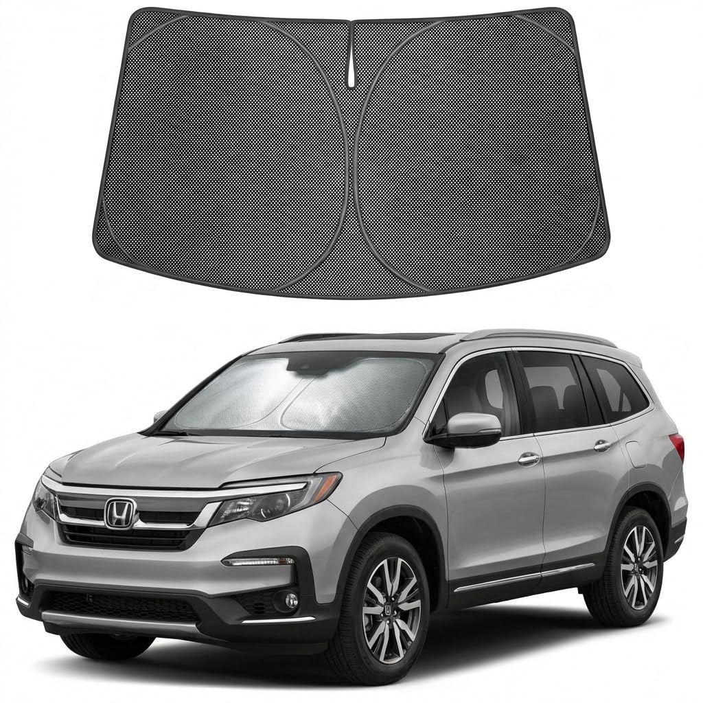 Proadsy Windshield Sun Shade Custom Fit Honda Pilot 2016-2026 Ice Crystal Black Front Window Sunshade UV and Heat Blocker Foldable Visor Keeps Car Cooler for Summer Parking and Daily Use
