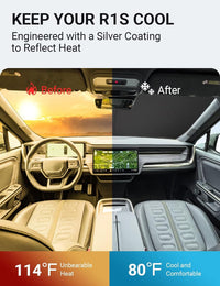 2020-2026 Mercedes-Benz GLS-Class windshield sun shade keeps car interior cool, before and after comparison
