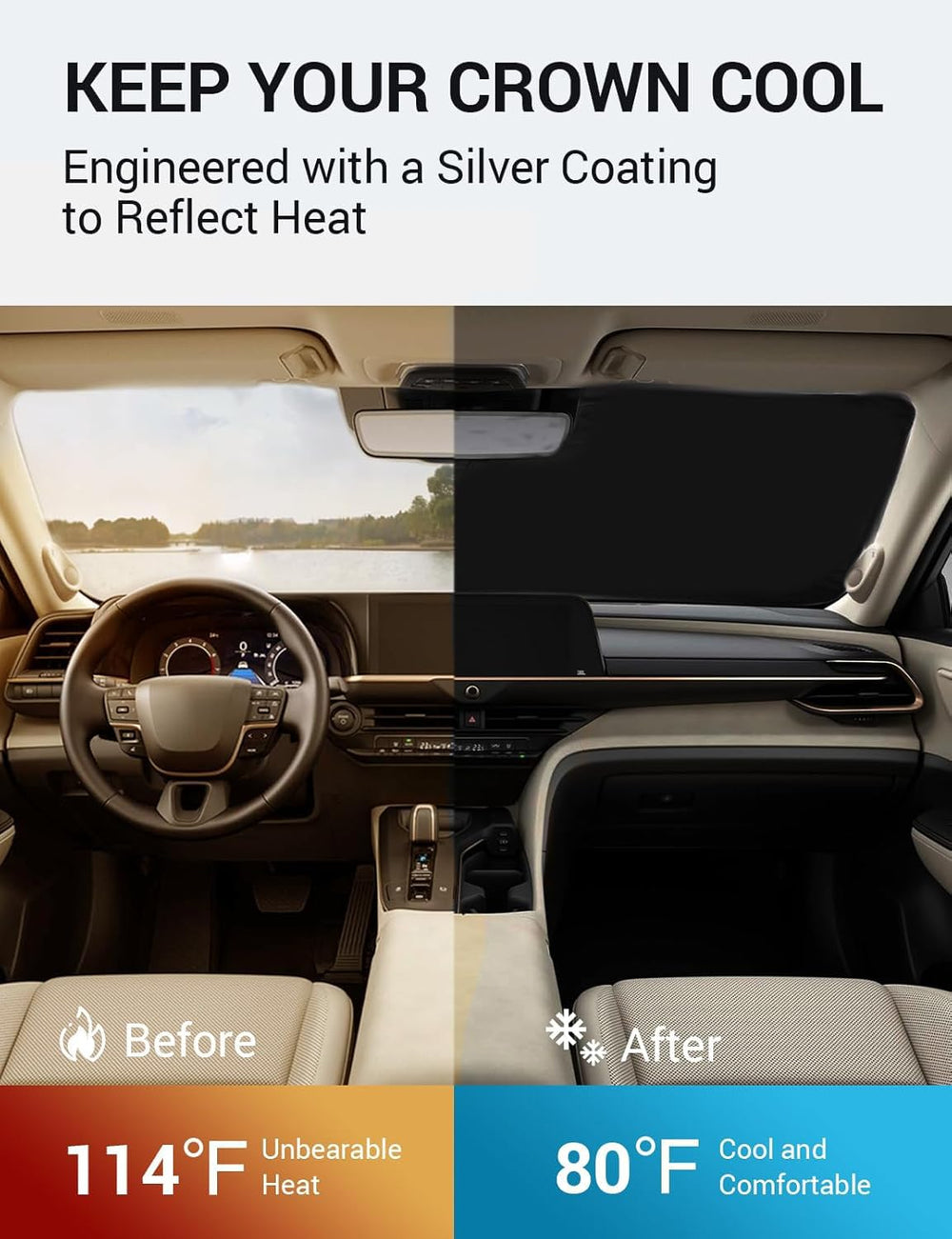 Proadsy 2025 Upgrade Windshield Sun Shade Custom Fit Toyota Crown 2023 2024 2025 Foldable Front Sunshade Protector Blocks UV Rays Keep Car Cooler