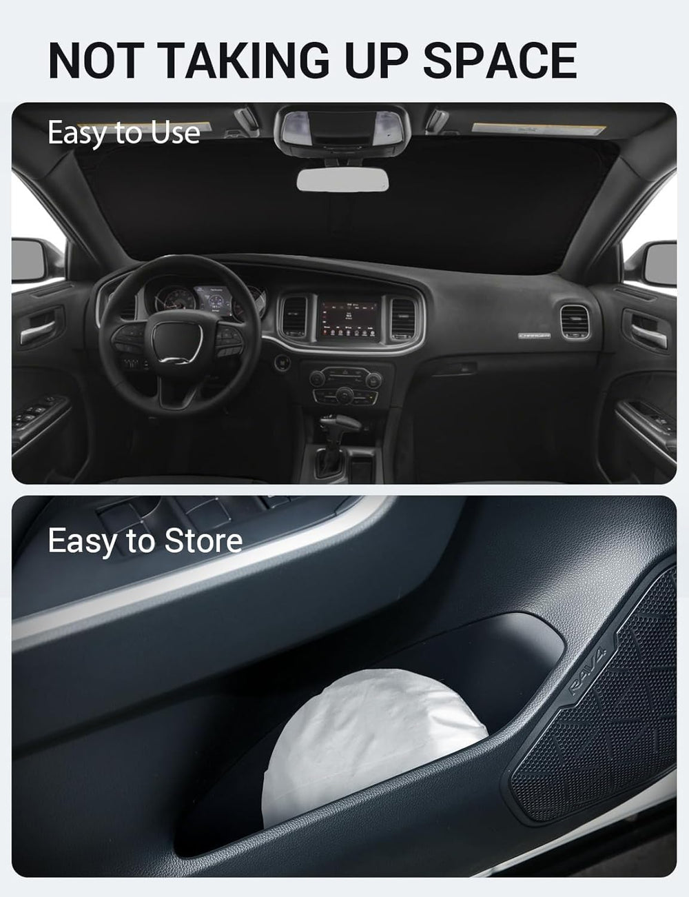Proadsy 2025 Upgrade Windshield Sun Shade Custom Fit 2011–2023 2024 2025 Dodge Charger Foldable Front Sunshade Protector Sun Visor Blocks UV Rays Keep Car Cooler