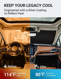 2020-2025 Subaru Legacy windshield sun shade keeps car interior cool, before and after comparison