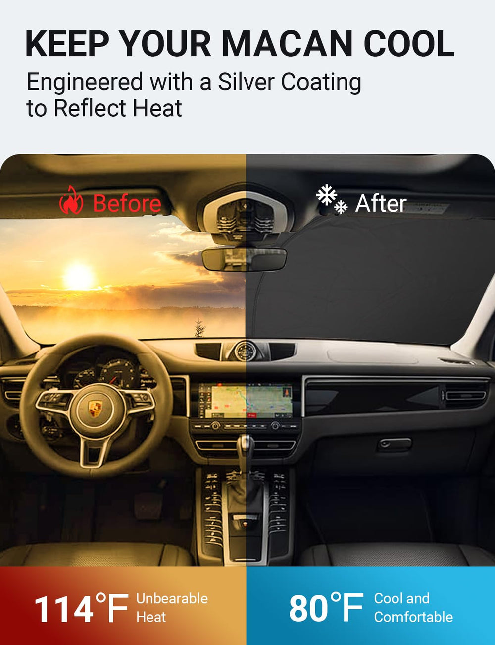 Proadsy 2025 Upgrade Front Windshield Sun Shade Foldable Sunshade Protector Custom Fit for 2014-2024 2025 Porsche Macan SUV Accessories