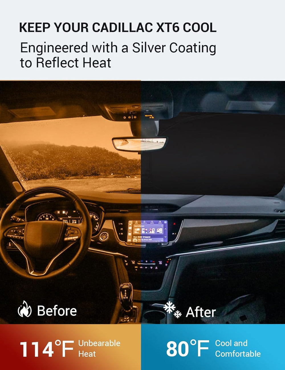Proadsy 2025 Upgrade Windshield Sun Shade Custom Fit 2020-2023 2024 2025 Cadillac XT6 Foldable Front Sunshade Protector Sun Visor Blocks UV Rays Keep Car Cooler