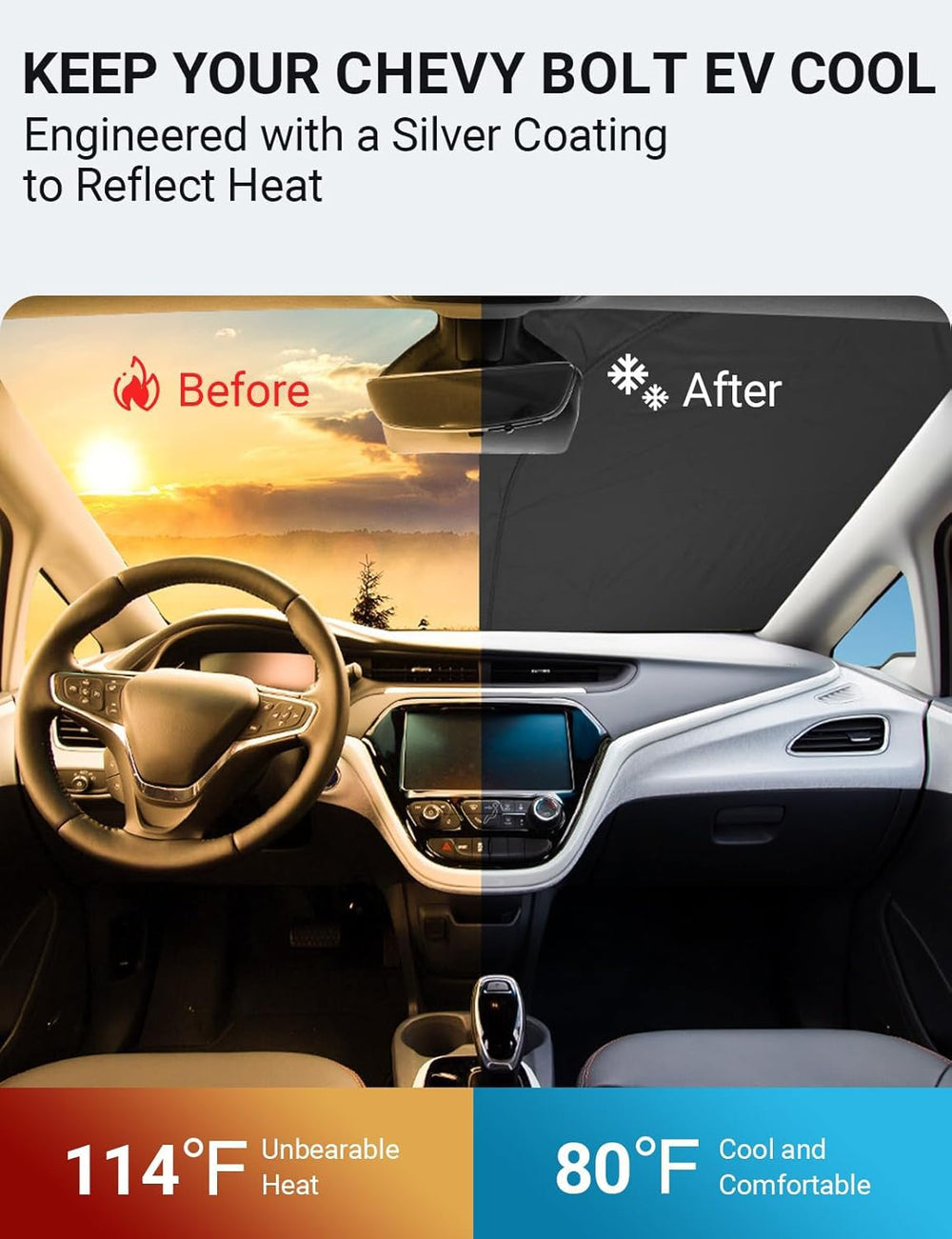 Proadsy 2025 Upgrade Windshield Sun Shade Custom Fit Chevy Bolt 2017-2024 2025 (NOT for Chevy Bolt EUV) 4-Layer Foldable Front Sunshade Protector Sun Visor Blocks UV Rays Keep Car Cooler