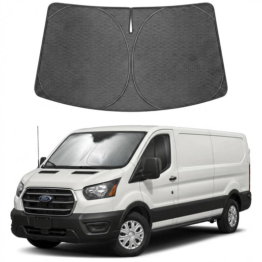 Proadsy Windshield Sun Shade Custom Fit Ford Transit 2015-2026 Ice Crystal Black Front Window Sunshade UV and Heat Blocker Foldable Visor Keeps Car Cooler for Summer Parking and Daily Use