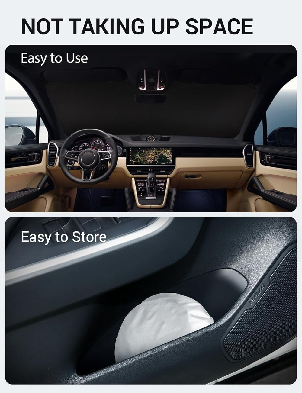 Proadsy 2025 Upgrade Windshield Sun Shade Custom Fit 2019–2023 2024 2025 Porsche Cayenne Foldable Front Sunshade Protector Sun Visor Blocks UV Rays Keep Car Cooler