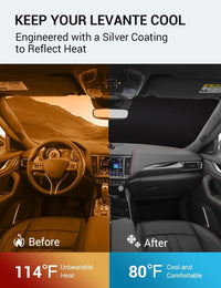 2017-2024 Maserati Levante windshield sun shade keeps car interior cool, before and after comparison