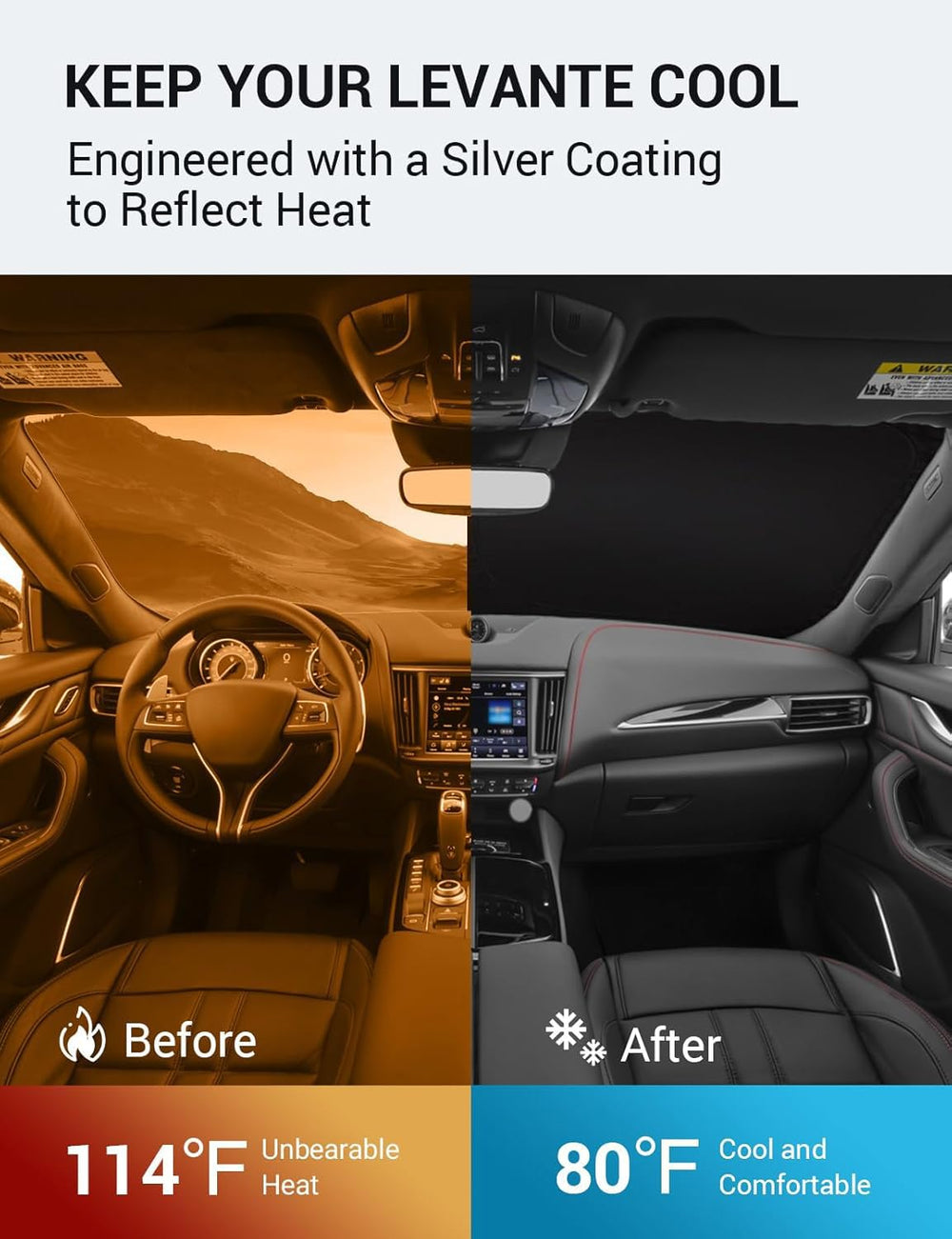 Proadsy 2025 Upgrade Windshield Sun Shade Custom Fit 2017-2023 2024 2025 Maserati Levante Foldable Front Sunshade Protector Sun Visor Blocks UV Rays Keep Car Cooler