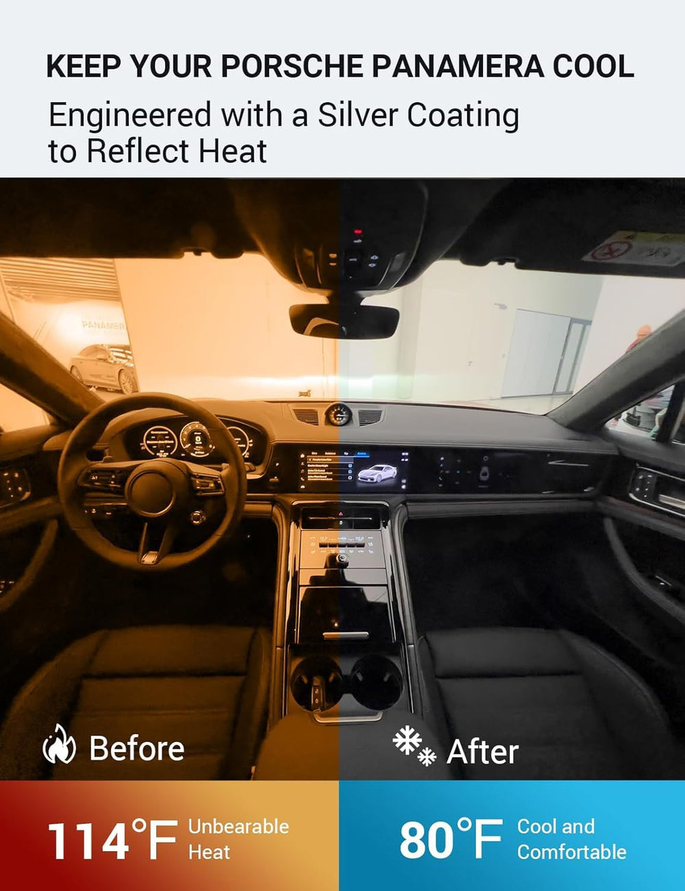 Proadsy 2025 Upgrade Windshield Sun Shade Custom Fit 2017-2023 2024 2025 Porsche Panamera Foldable Front Sunshade Protector Sun Visor Blocks UV Rays Keep Car Cooler