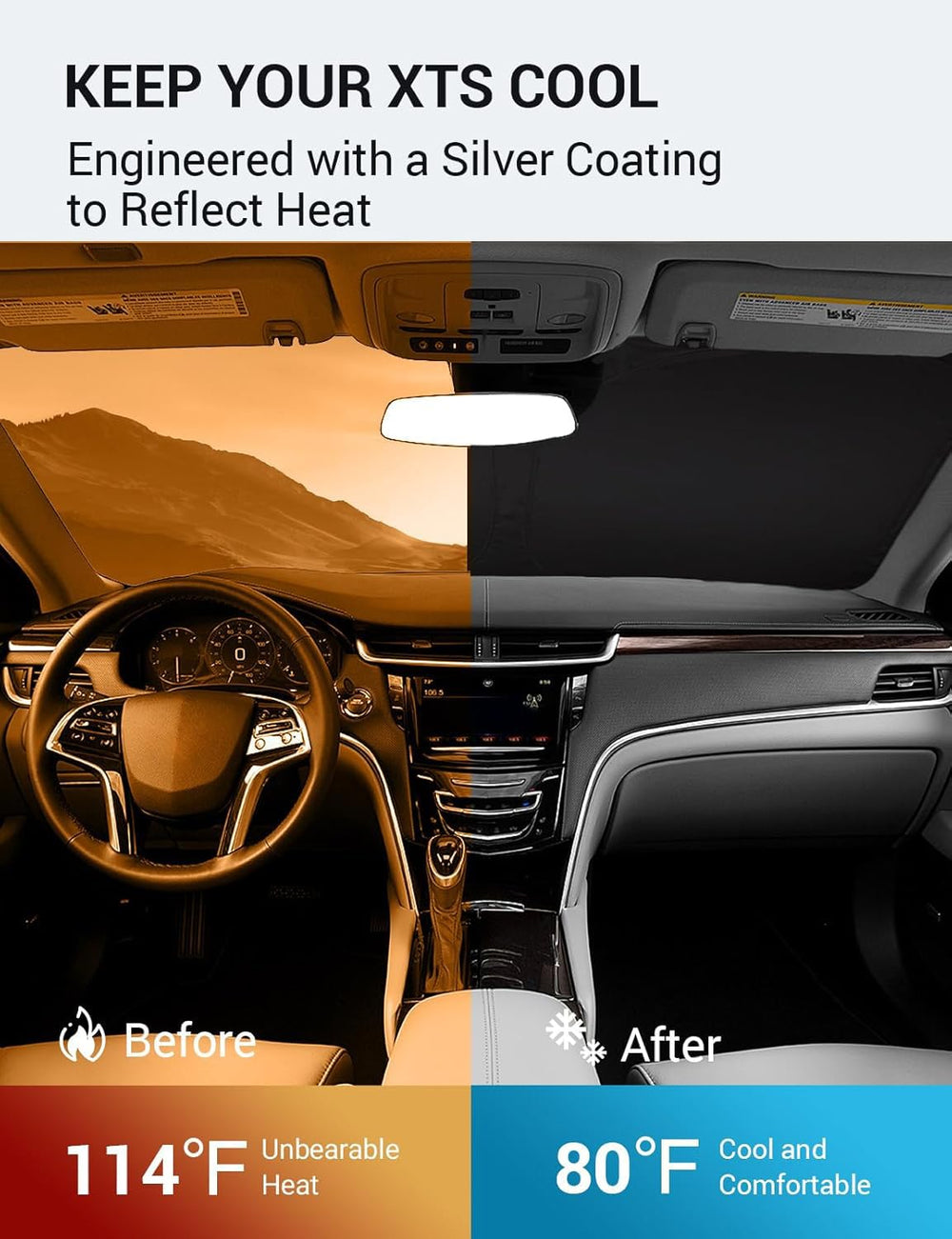 Proadsy 2026 Upgrade Windshield Sun Shade Custom Fit 2013-2019 XTS Foldable Front Sunshade Protector Sun Visor Blocks UV Rays Keep Car Cooler