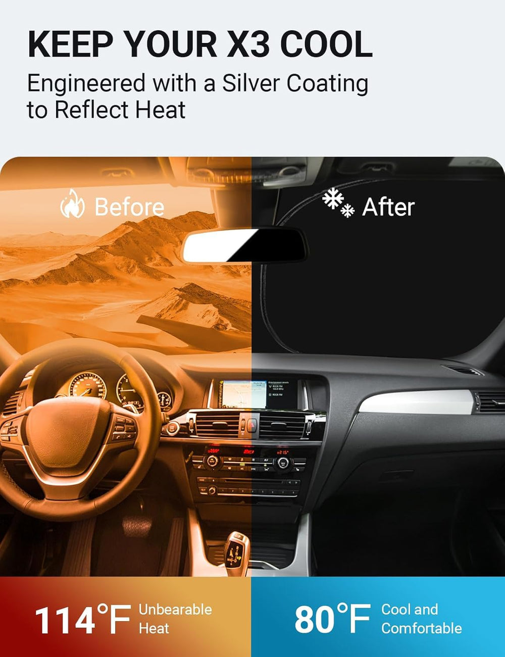 Proadsy 2025 Upgrade Windshield Sun Shade Custom Fit 2017-2011 BMW X3 4-Layer Foldable Front Sunshade Protector Sun Visor Blocks UV Rays Keep Car Cooler