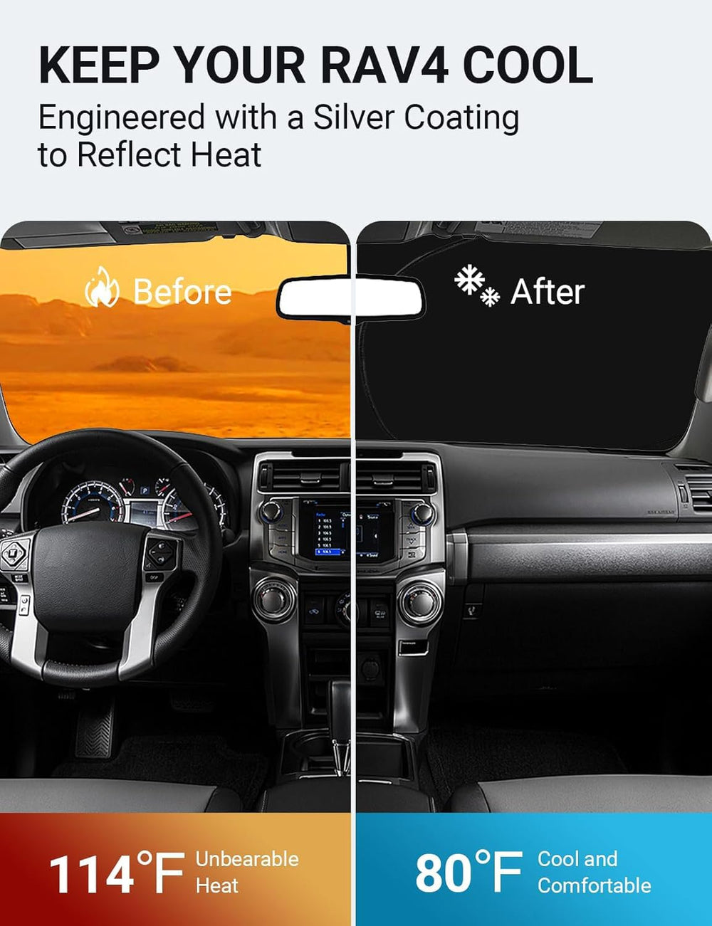 Proadsy 2026 Upgrade Windshield Sunshade Custom for 2013-2018 RAV-4 Block Sun & UV Foldable Front Window Car Shade Protector Prime Accessories