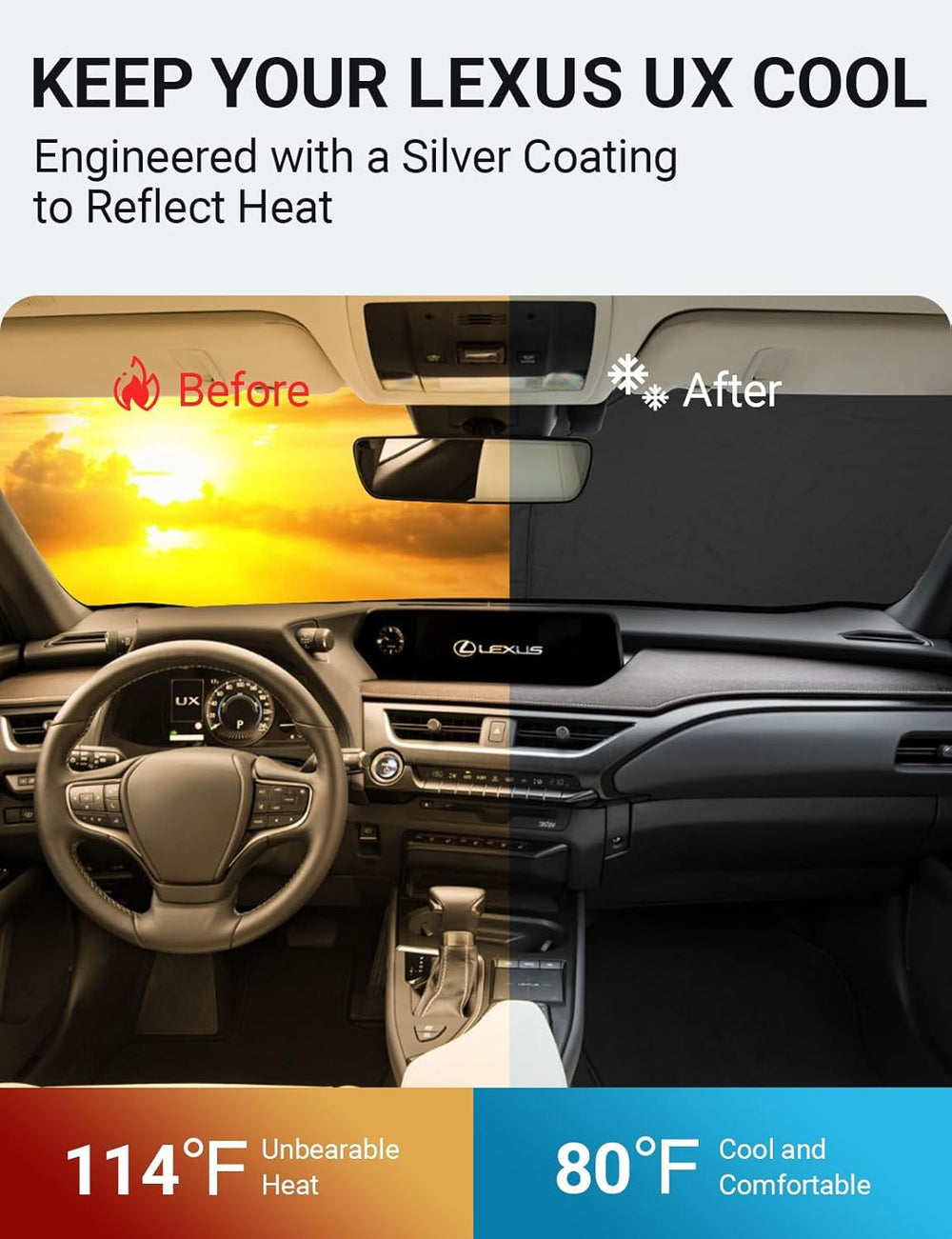 Proadsy Custom Fit Lexus UX 2019-2024 2025 Windshield Sun Shade 4-Layer Foldable Front Sunshade Protector Sun Visor Blocks UV Rays Keep Car Cooler