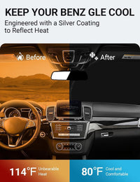 2016-2019 Mercedes-Benz GLE windshield sun shade keeps car interior cool, before and after comparison