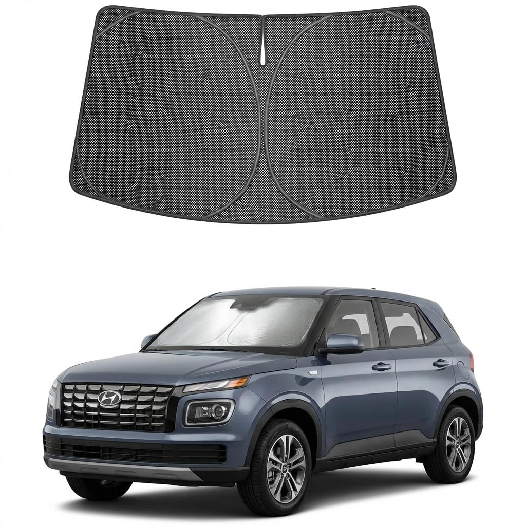 Proadsy Windshield Sun Shade Custom Fit Hyundai Venue 2020-2026 Ice Crystal Black Front Window Sunshade UV and Heat Blocker Foldable Visor Keeps Car Cooler for Summer Parking and Daily Use