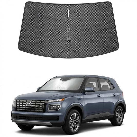 Proadsy Windshield Sun Shade Custom Fit Hyundai Venue 2020-2026 Ice Crystal Black Front Window Sunshade UV and Heat Blocker Foldable Visor Keeps Car Cooler for Summer Parking and Daily Use