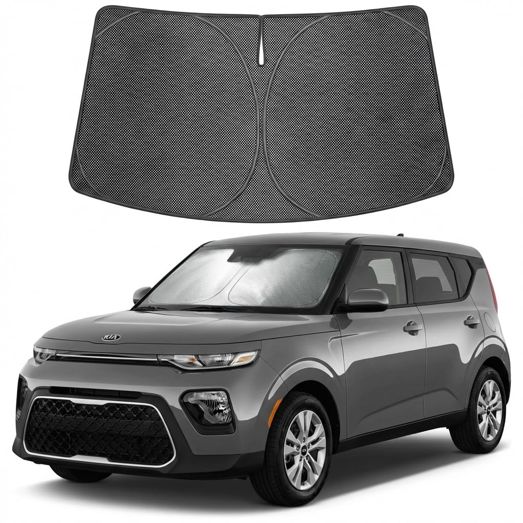Proadsy Windshield Sun Shade Custom Fit Kia Soul 2020-2026 Ice Crystal Black Front Window Sunshade UV and Heat Blocker Foldable Visor Keeps Car Cooler for Summer Parking and Daily Use