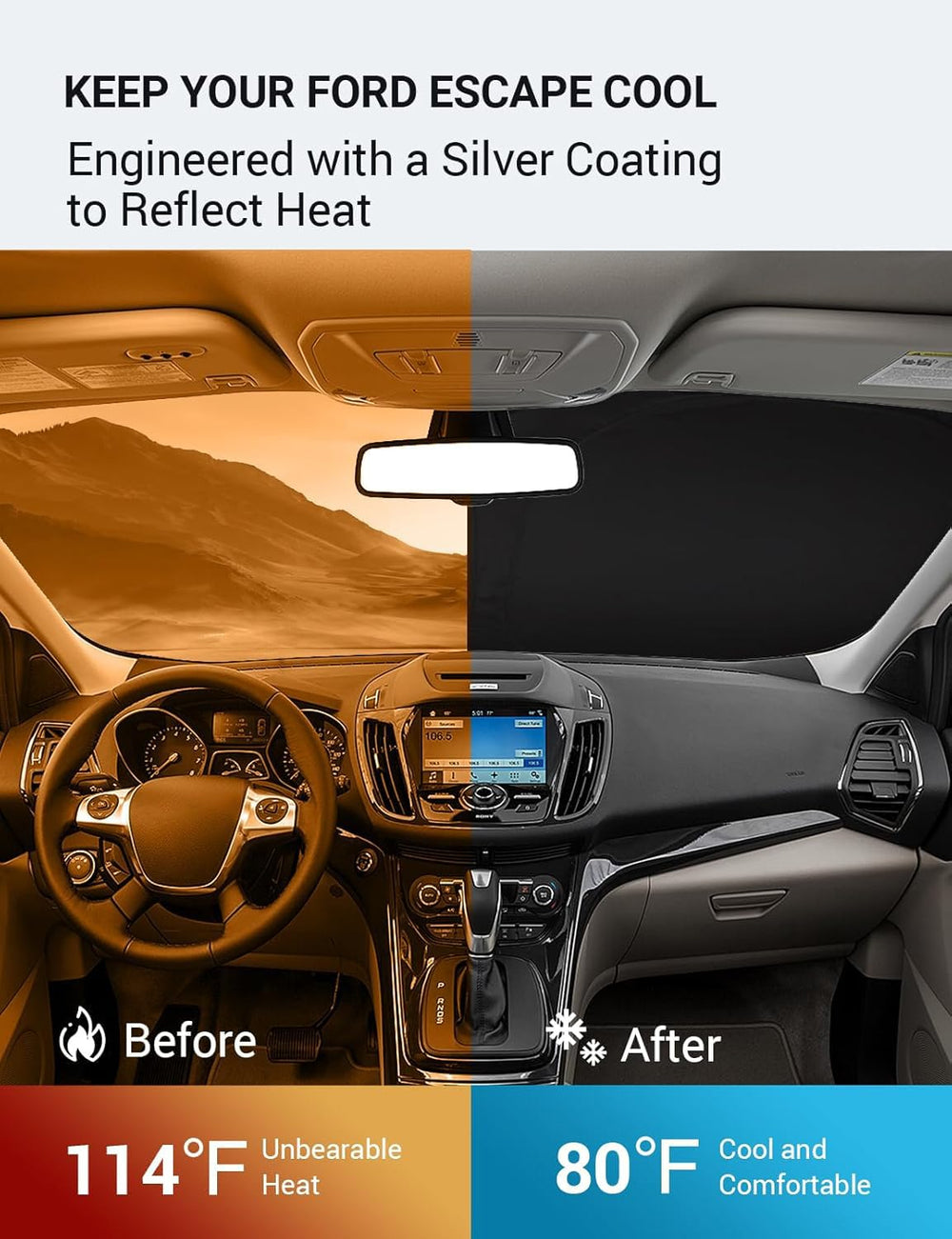 Proadsy 2025 Upgrade Windshield Sun Shade Custom Fit 2013-2019 Ford Escape Foldable Front Sunshade Protector Sun Visor Blocks UV Rays Keep Car Cooler
