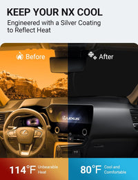2022-2026 Lexus NX windshield sun shade keeps car interior cool, before and after comparison